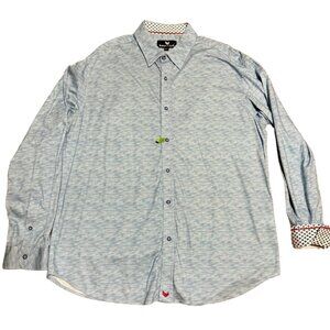 Butter Cloth Button Down Shirt 3XL Flip Cuff Long Sleeves Blue White Mens